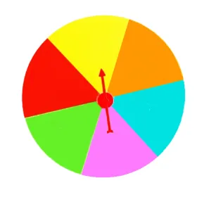 Roue de la chance magnétique 25 cm avec flèche tournante et 6 sections colorées