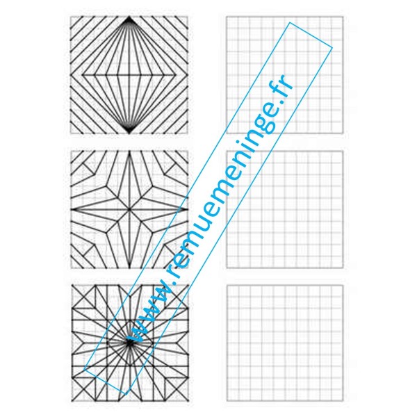30 figures géométriques de difficulté croissante à reproduire sur quadrillage 10 x 10, pour les cycles 2 et 3.