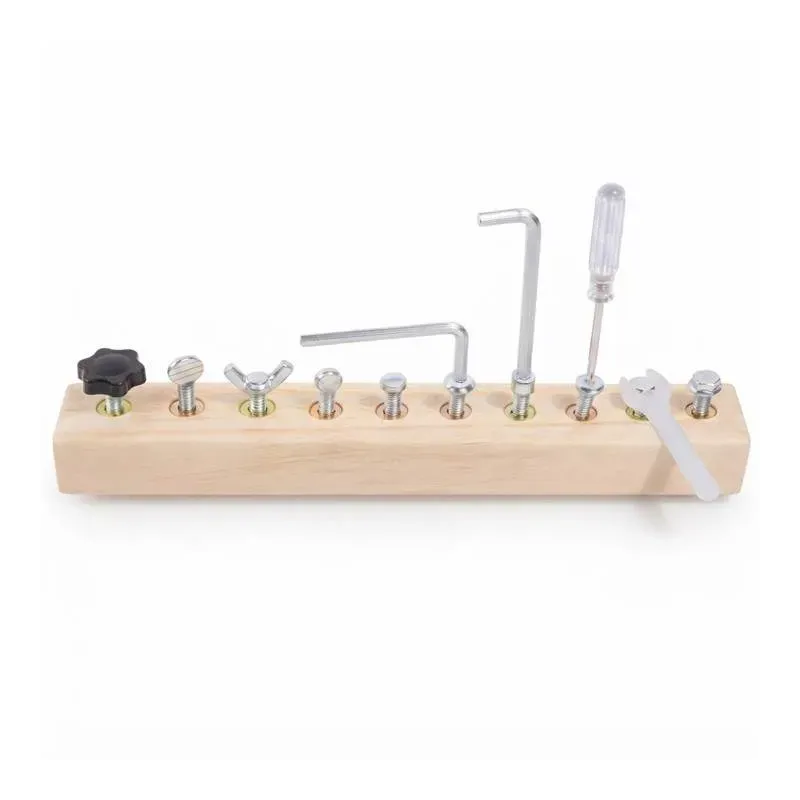 Jeu de motricité fine visser et dévisser – 10 vis et outils en bois | Dès 5 ans Montessori