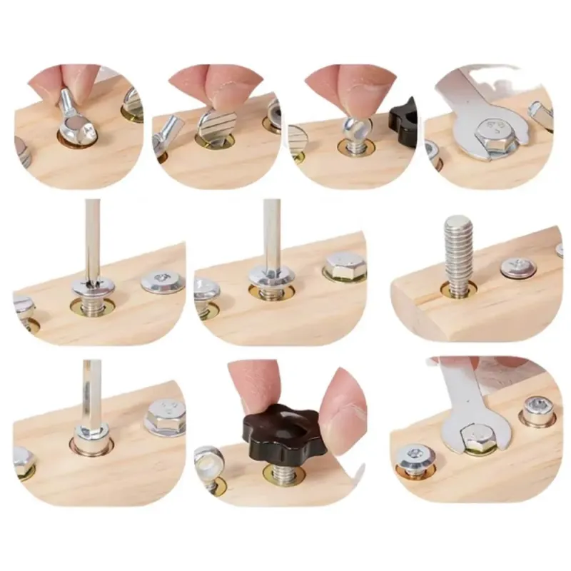 Jeu de motricité fine visser et dévisser – 10 vis et outils en bois | Dès 5 ans Montessori