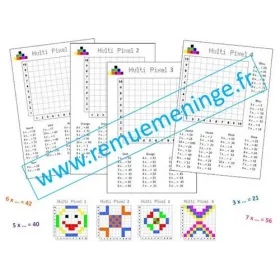 Multi Pixel 1 et 2 : 8 grilles à colorier en complétant des calculs multiplicatifs + corrections