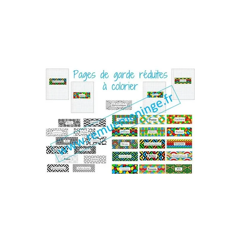 Pages de garde réduites 15 modèles à colorier, modifiables.