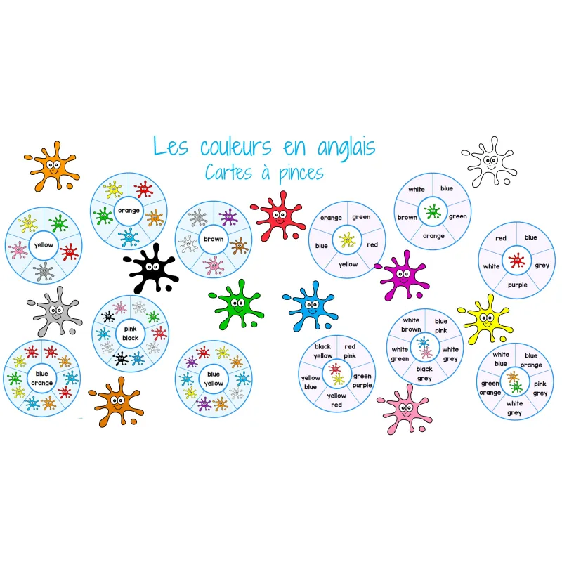 Cartes à pinces Anglais Les Couleurs – 85 cartes autocorrectives 4 niveaux | Remue Méninge