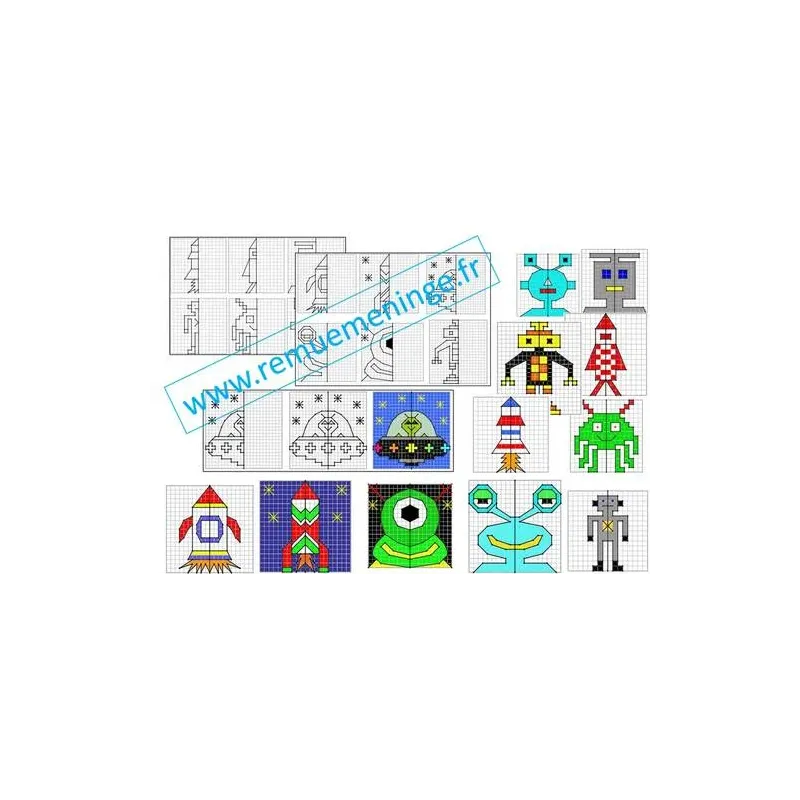 12 exercices symétrie axiale thème espace sur quadrillage cycle 2 et 3