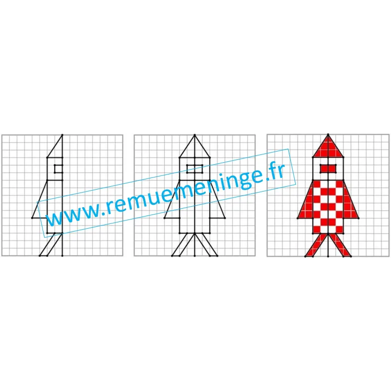 Exercice symétrie axiale espace difficulté croissante sur quadrillage