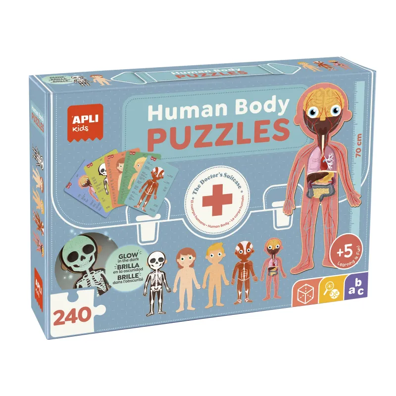 Coffret 5 puzzles corps humain 70 cm avec fiches pédagogiques