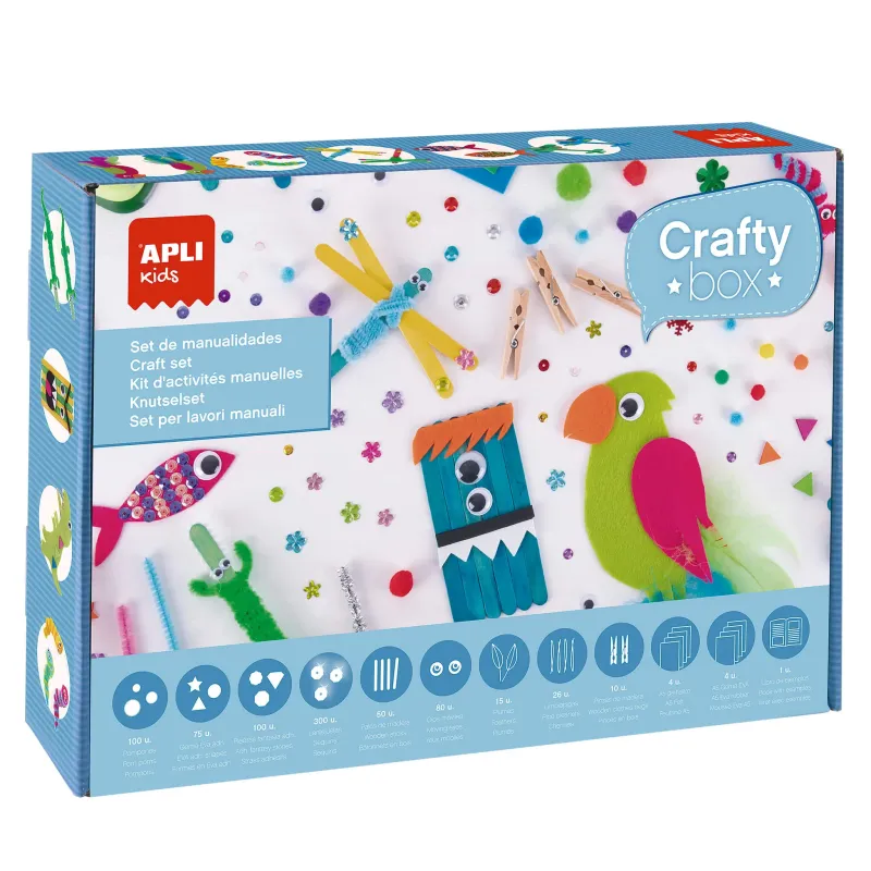 Coffret activités manuelles 760 pièces pompons sequins mousse EVA plumes chenilles
