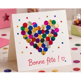 Confettis ronds métallisés - exemple de décoration sur carte