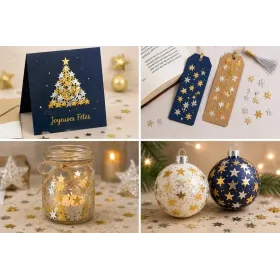 Confettis métallisés étoiles - détail des différentes tailles or et argent