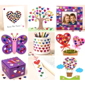 Gros plan des confettis cœurs métallisés pour activités manuelles et scrapbooking
