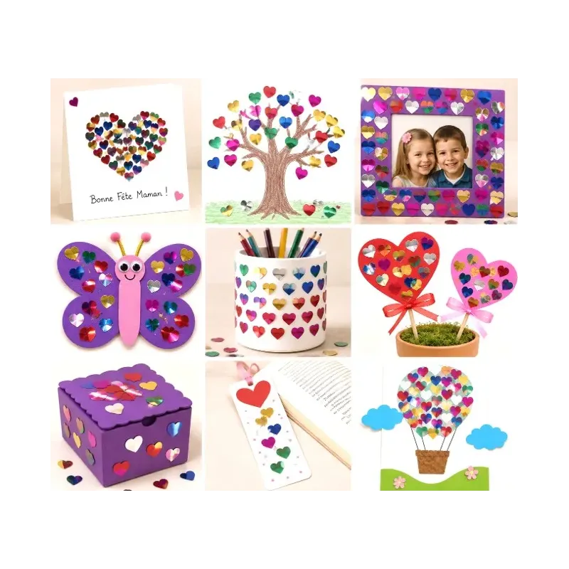 Gros plan des confettis cœurs métallisés pour activités manuelles et scrapbooking