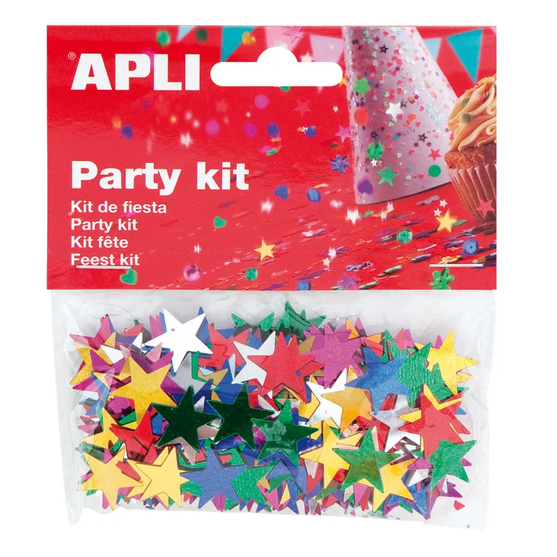 Confettis étoiles métallisés 15 mm assortiment 6 coloris or argent rouge fuchsia vert bleu