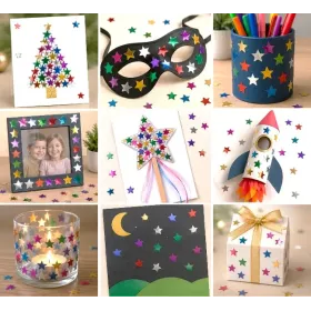 Gros plan des confettis étoiles métallisés pour scrapbooking et activités manuelles