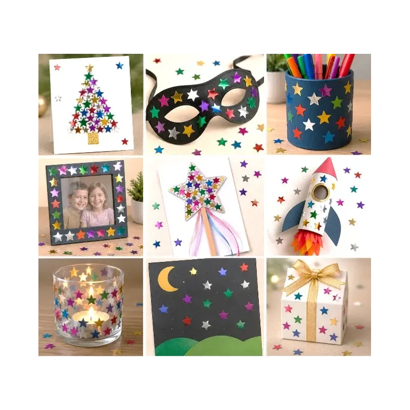 Gros plan des confettis étoiles métallisés pour scrapbooking et activités manuelles