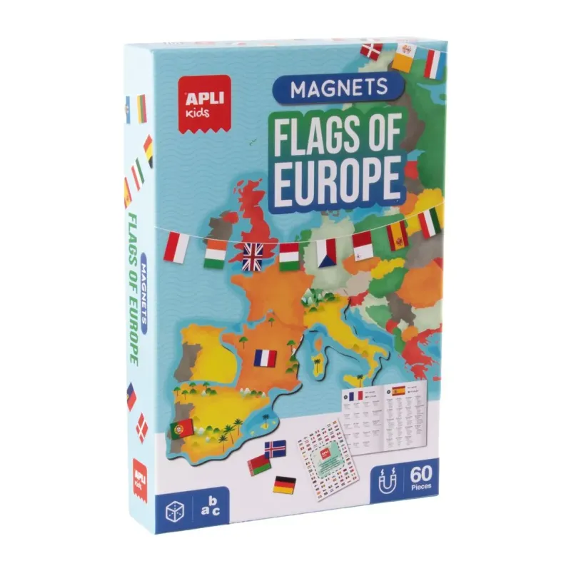 Jeu magnétique 60 drapeaux d'Europe avec carte magnétique et livret pédagogique