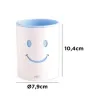 Pot à crayons Smiley 2 en 1 blanc et bleu avec visage souriant