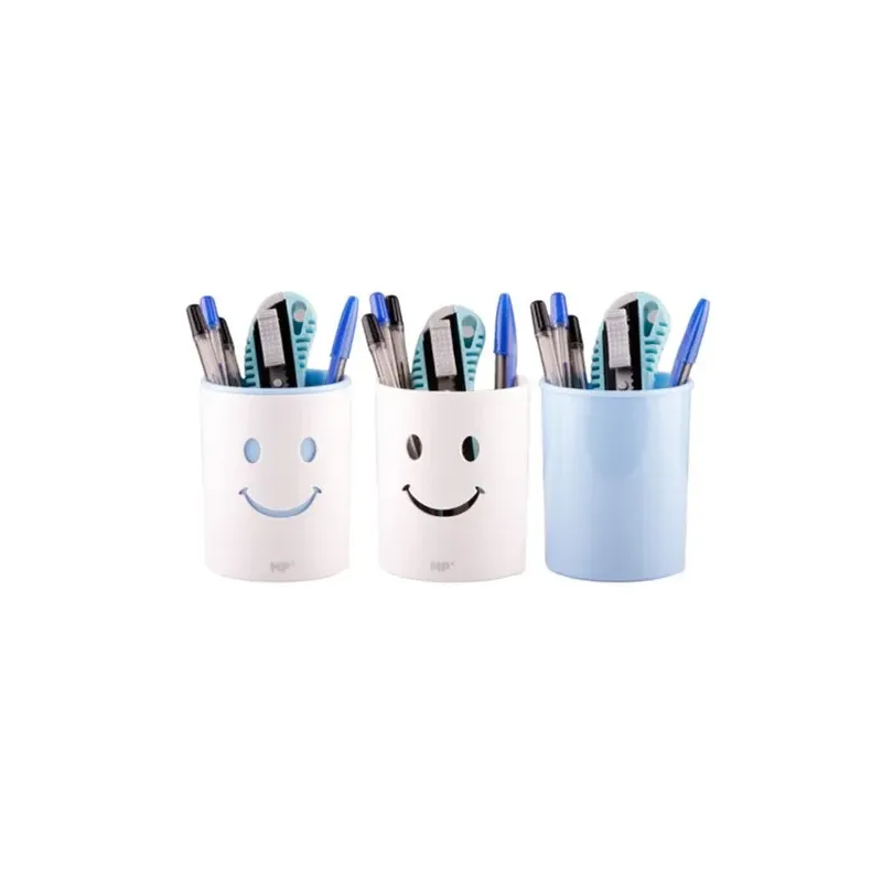 Pot à crayons Smiley 2 en 1 blanc et vert d'eau