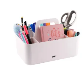 Caddie de rangement blanc empilable vue de dessus avec compartiments