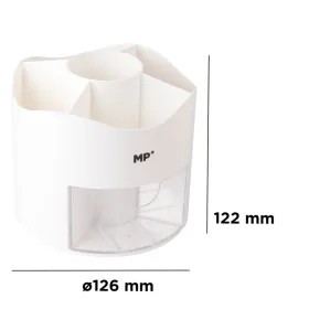Pot à crayons rotatif blanc 360° avec tiroir et 5 compartiments