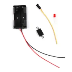 Kit électrique avec LED : boîtier à piles, LED, bouton-poussoir et fils de connexion