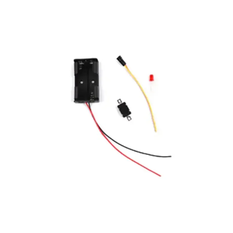 Kit électrique avec LED : boîtier à piles, LED, bouton-poussoir et fils de connexion