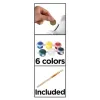 Détail des couleurs de peinture et du pinceau inclus dans le kit tirelire avion