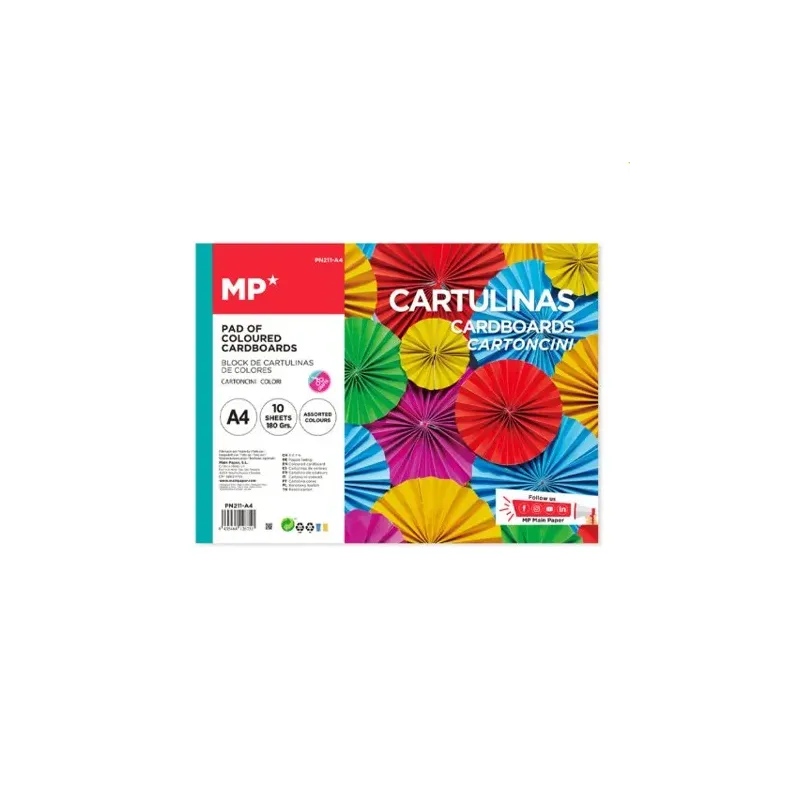 Papier coloré cartonné 180 g A4, bloc de 10 feuilles