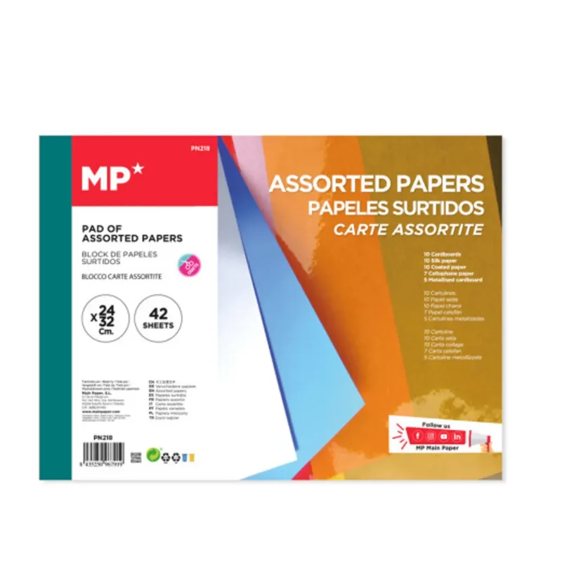 Lot de 42 feuilles de papiers créatifs 24 x 32 cm, cinq textures assorties