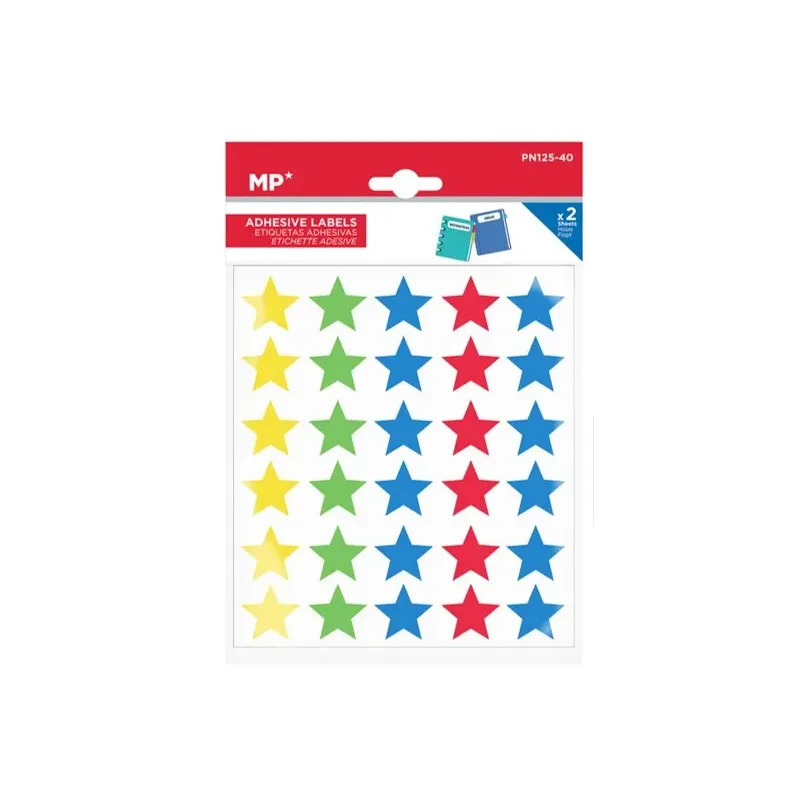 60 gommettes adhésives étoiles colorées, 2 plaques de 30