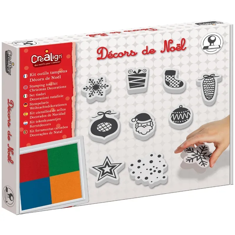 Kit tampons Noël : 10 tampons mousse et encreur 4 couleurs