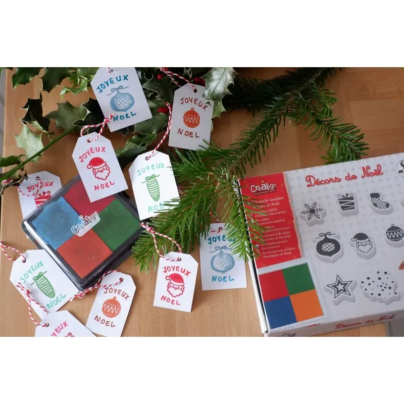 Encreur 4 couleurs (vert, rouge, orange, bleu) du kit tampons Noël
