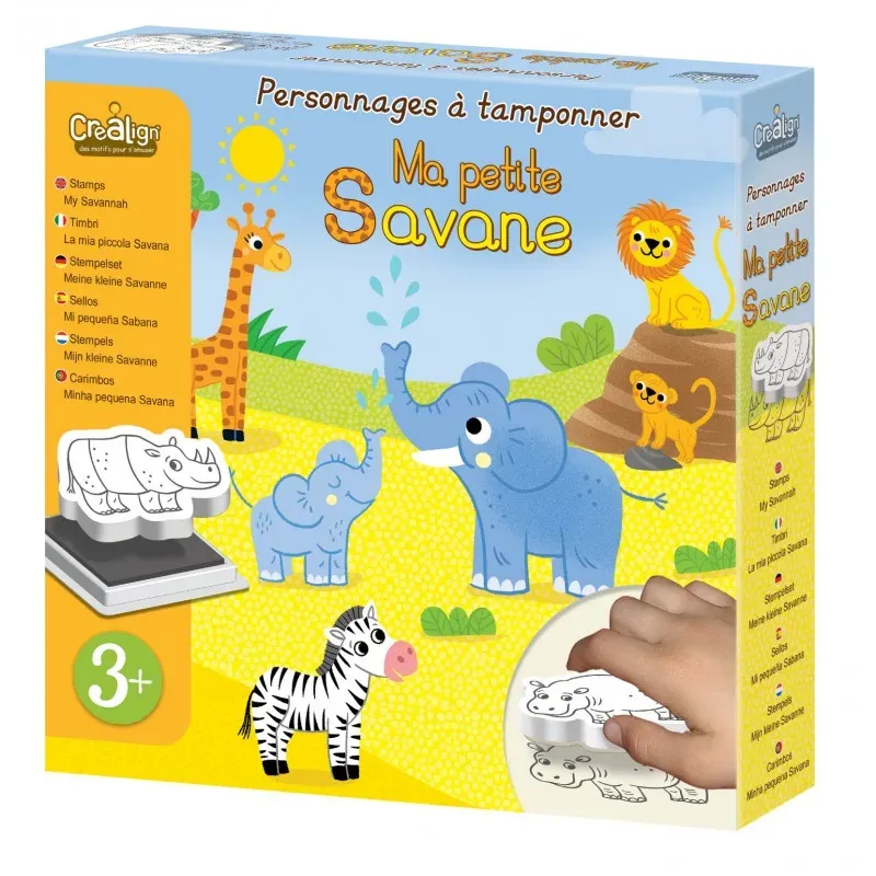 Kit tampons Ma petite savane : 10 tampons animaux et encreur noir