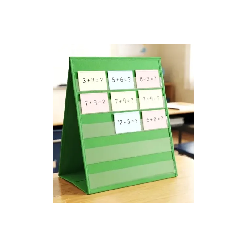 Présentoir chevalet vert  à 10 pochettes transparentes pour cartes-mots, vue de face