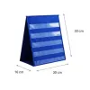 Présentoir à pochettes bleu déplié en chevalet, vue de profil