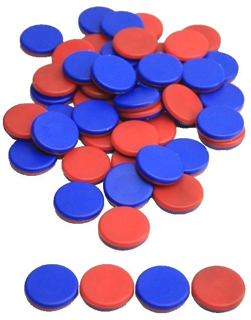 50 Jetons bicolores en plastique recyclé,diamètre de 2,5 cm