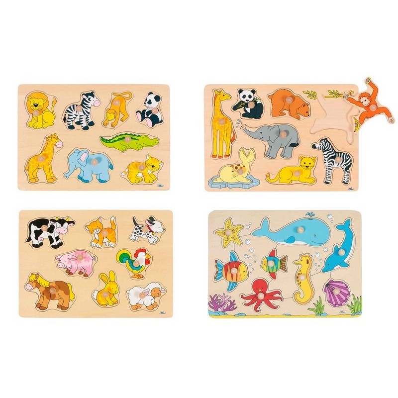 Puzzle en bois bébé avec boutons à encastrer animaux 4 pièces enfant 1 an