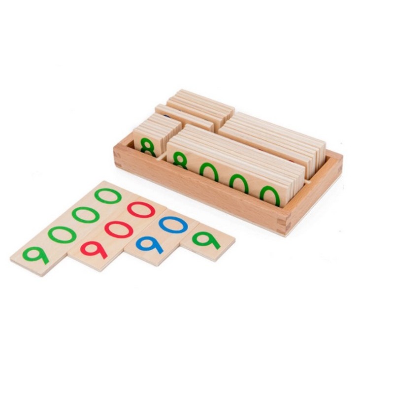 Cartes Nombres superposables en bois aux couleurs Montessori