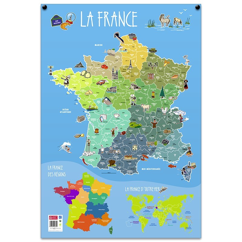 Carte de France, effaçable, adaptée au cycle 2 et 3
