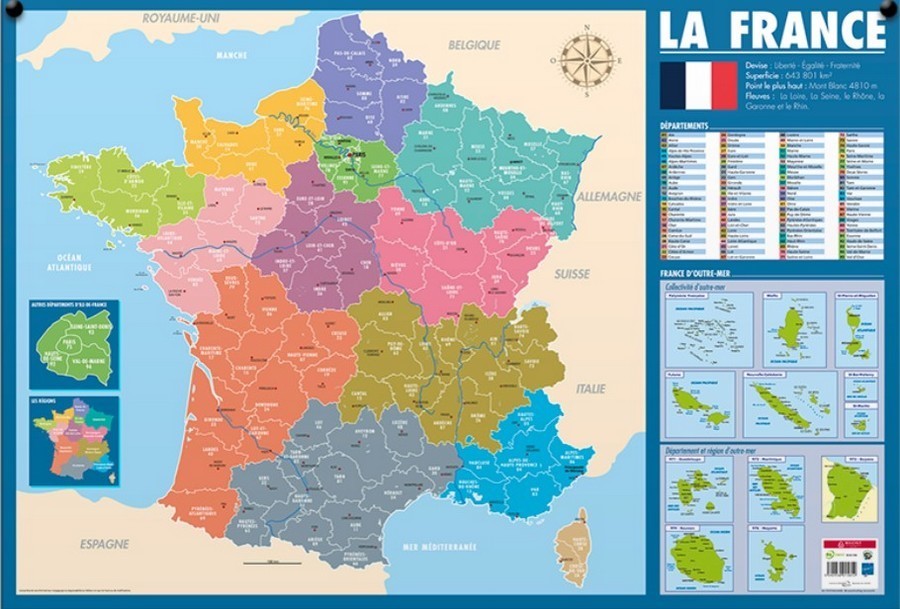 Carte de France, effaçable, adaptée au cycle 3