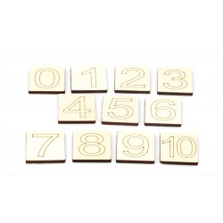 Jetons carrés numérotés de 0 à 10 en bois