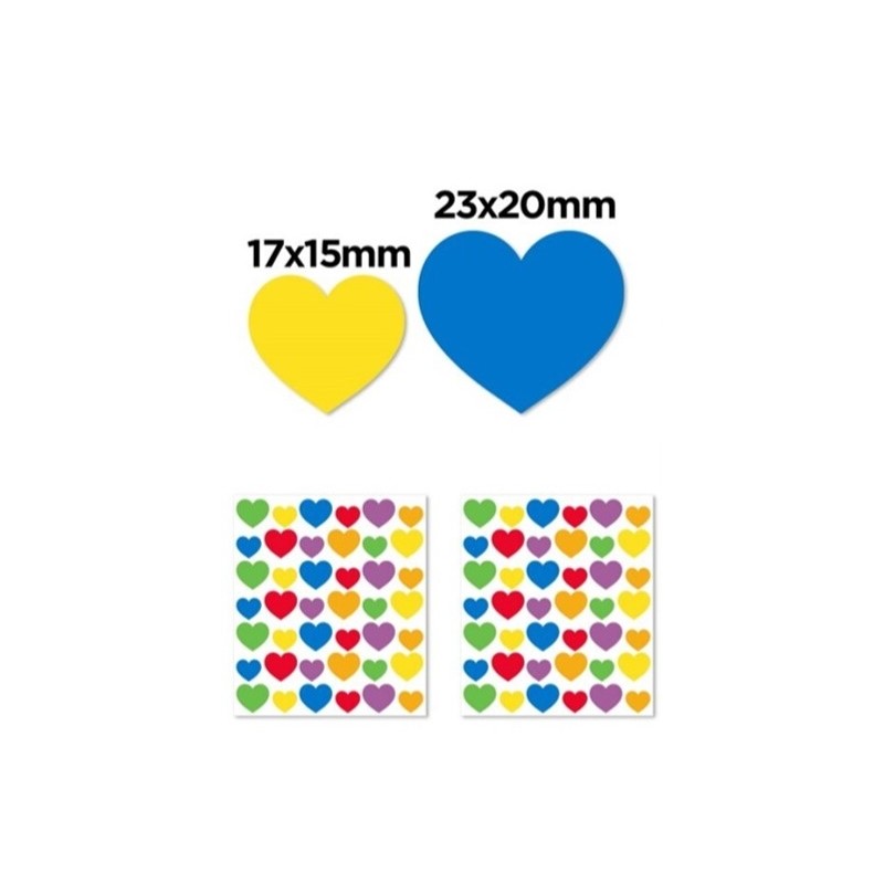 84 gommettes adhésives colorées en forme de cœur