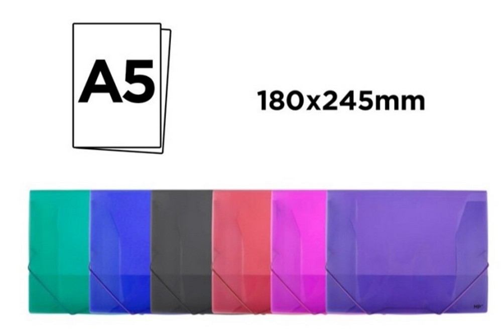 Pochette à élastiques 3 rabats Format A5, couleurs translucides