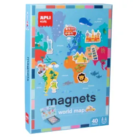 Carte du monde magnétique avec 40 magnets monuments et animaux