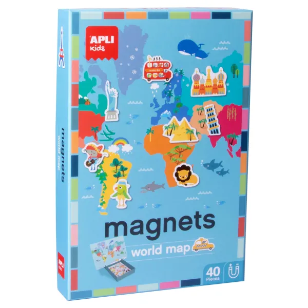 Carte du monde magnétique avec 40 magnets monuments et animaux