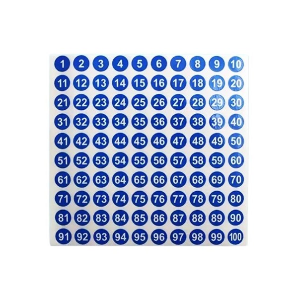 Stickers de 1 à 100 multicolores, 5 couleurs, 1 cm de diamètre