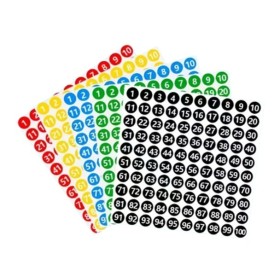 Stickers de 1 à 100 multicolores, 5 couleurs, 1 cm de diamètre
