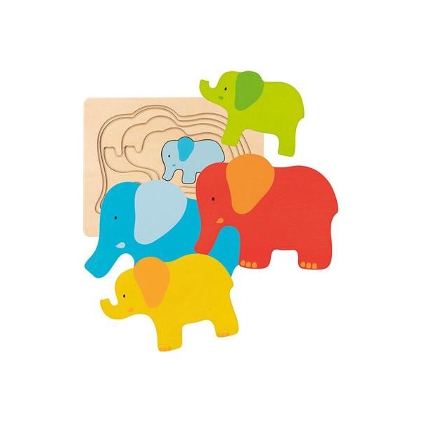 Puzzle 5  éléphants Goki : 5 éléphants de taille différentes